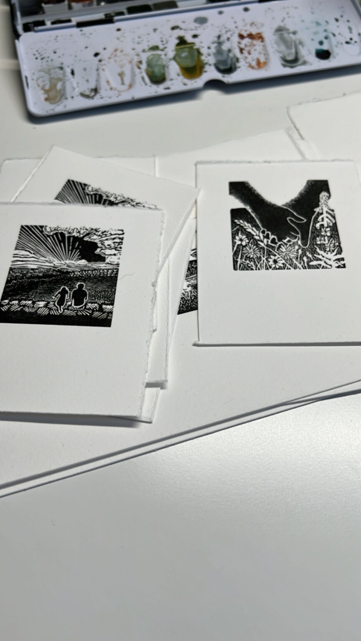 Meadow Love Wood Engraving & Watercolour Print