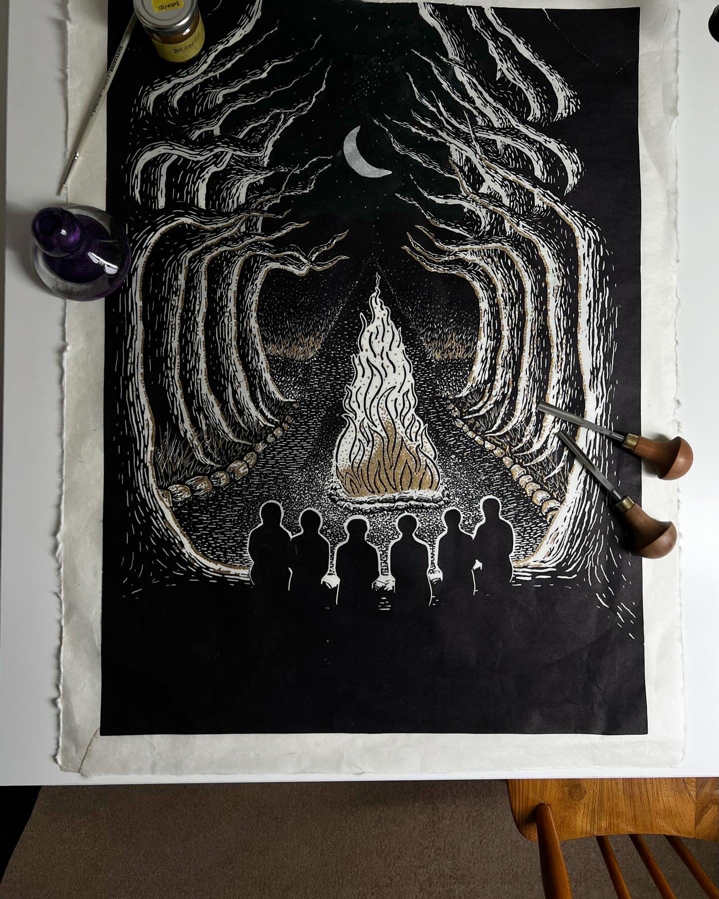 Framed Sisters In Arms Limited Edition Original Lino Print