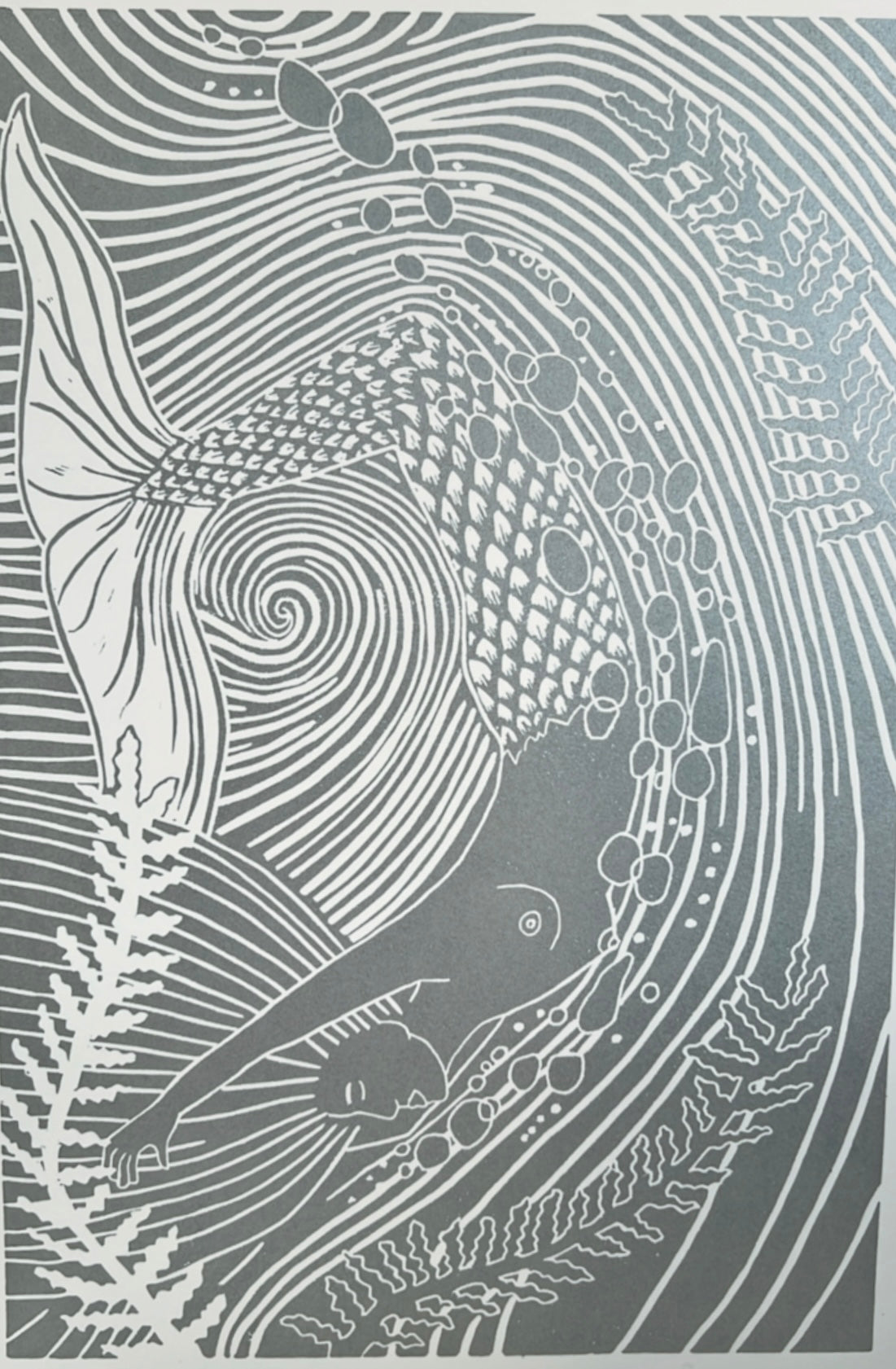 Deep Dive: A Mermaid's Tale Original Lino Print