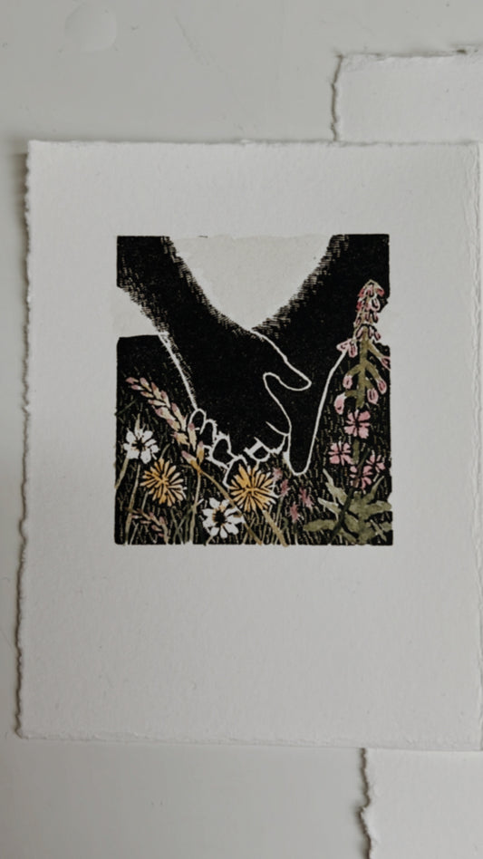 Meadow Love Wood Engraving & Watercolour Print