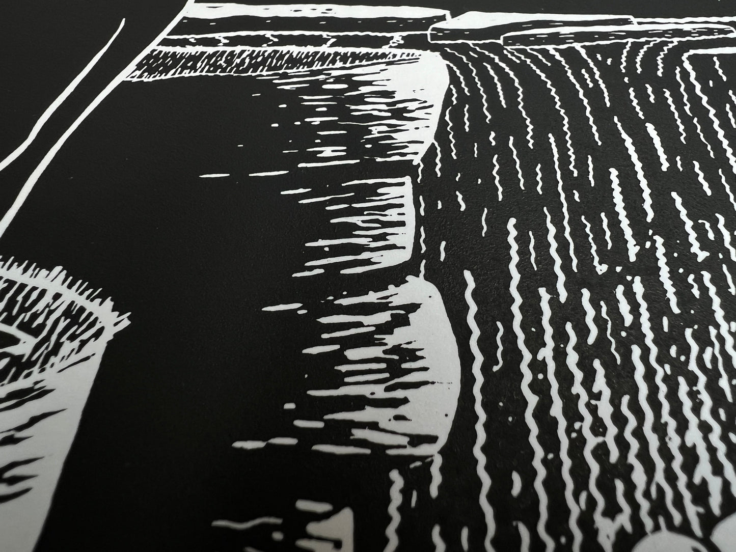 Framed Waterfall & Moonlight Blessings Original Lino Print