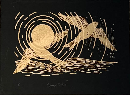 Framed Summer Swifts Original Lino Print