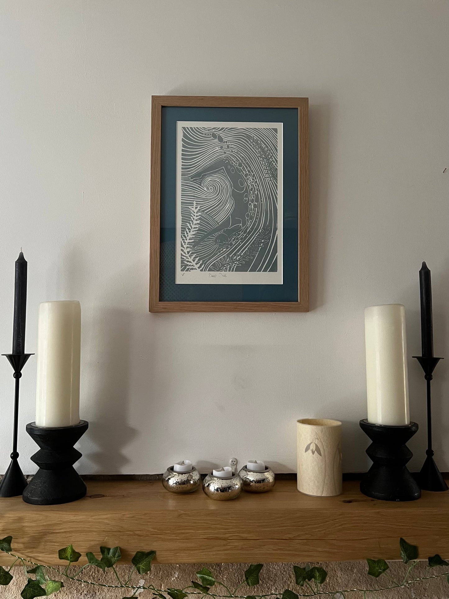 Framed Deep Dive Original Lino Print