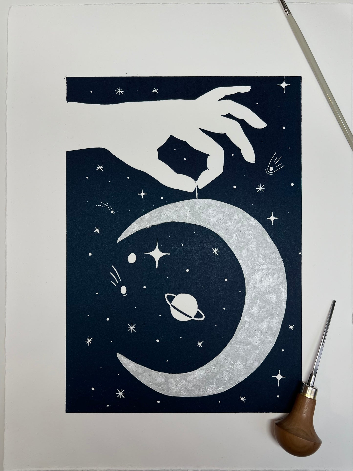 Holding On To The Night Original Lino Print