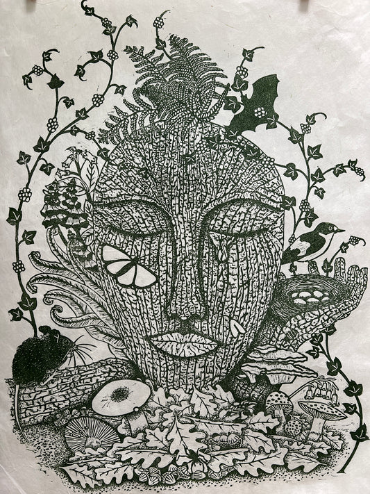 Framed The Ancient Woodland Is My Home Original Lino Print