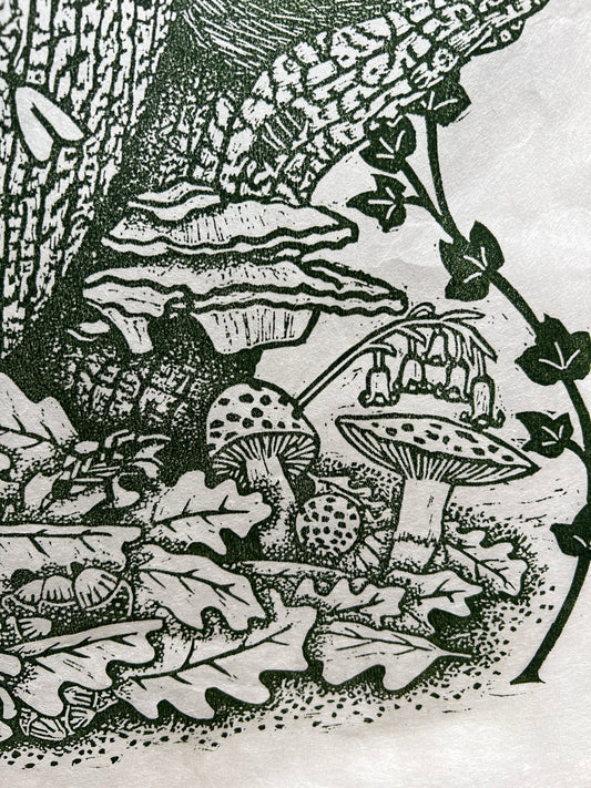 The Ancient Woodland Is My Home Original Lino Print