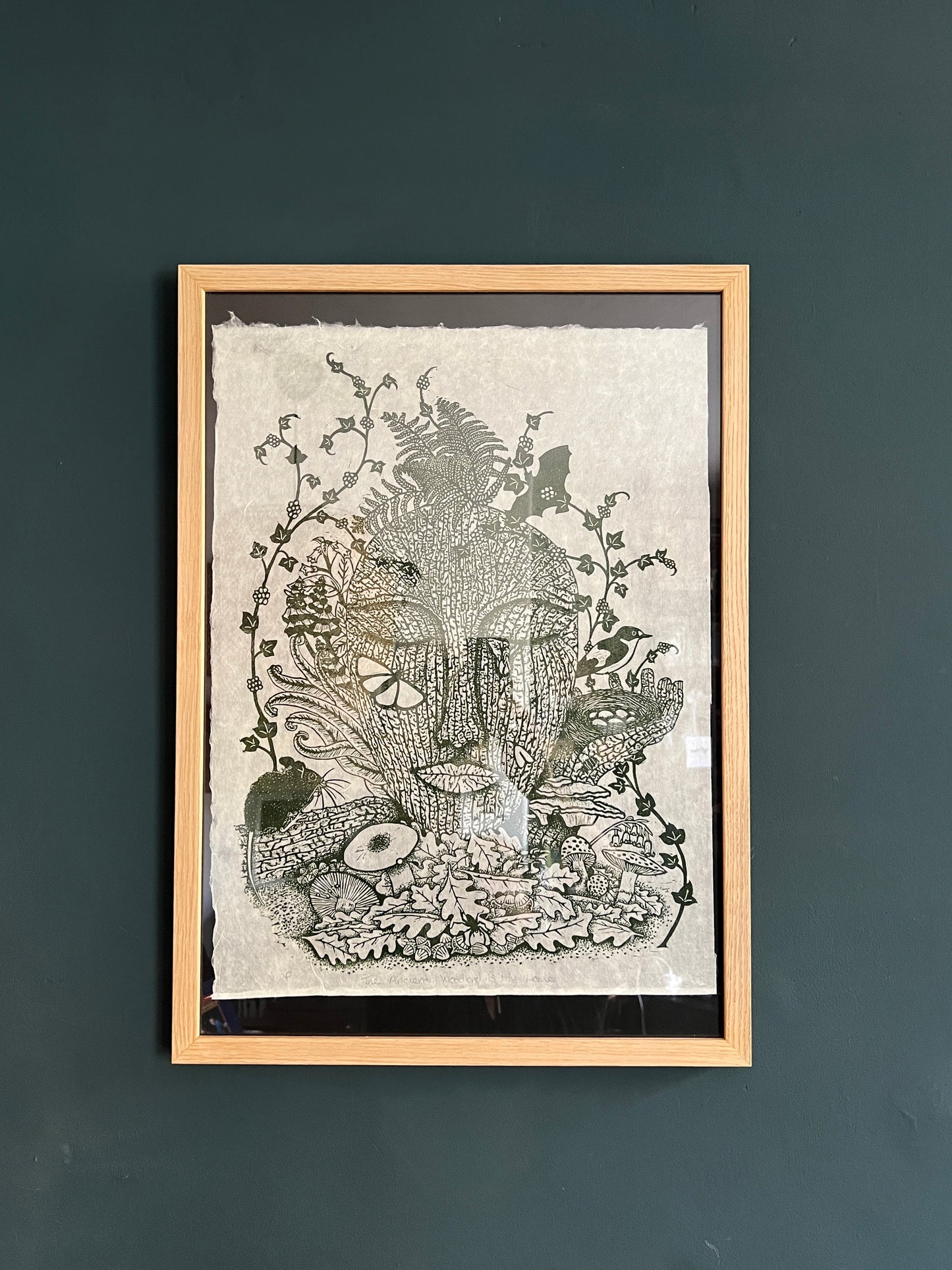 Framed The Ancient Woodland Is My Home Original Lino Print