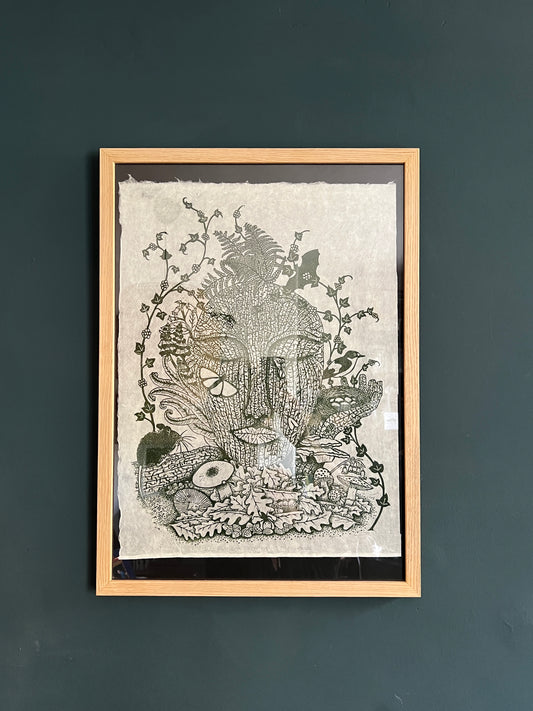 Framed The Ancient Woodland Is My Home Original Lino Print